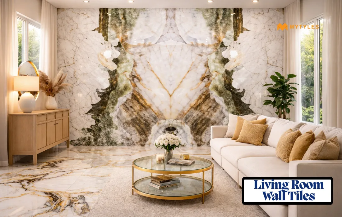 Living Room Wall Bookmatch Tiles